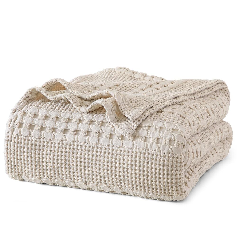 Cotton Waffle Blanket Twin Size For College Dorm Lightweight Breathable